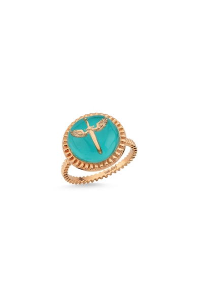 BLUE ENAMELED ANGEL OF MICHAEL CURVED RING