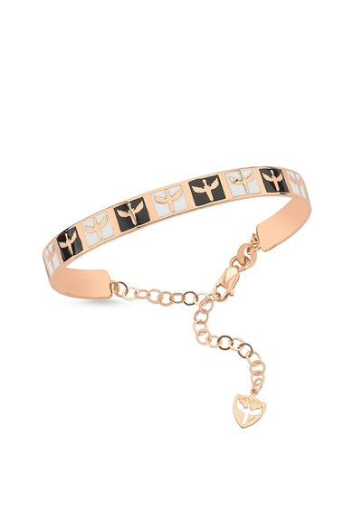 BLACK AND WHITE CHECKERED ENAMELED ANGEL OF MICHAEL HANDCUFFS