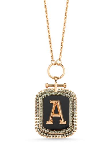 BIG SIZE ENAMELED DIAMOND LETTER NECKLACE