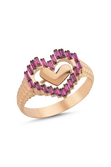 Pink Sapphire Baguette Heart Ring