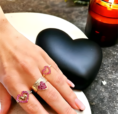 Pink Sapphire Baguette Heart Ring