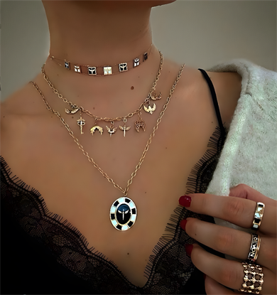 Siyah Beyaz Mineli Mikail Meleği Choker