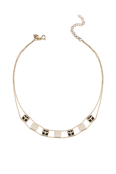 Siyah Beyaz Mineli Mikail Meleği Choker