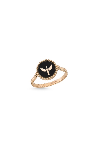 BLACK ENAMELED ANGEL OF MICHAEL RING