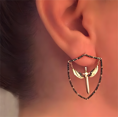 BLACK DIAMOND ANGEL OF MICHAEL SHIELD EARRING