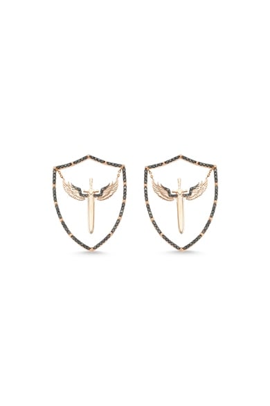 BLACK DIAMOND ANGEL OF MICHAEL SHIELD EARRING
