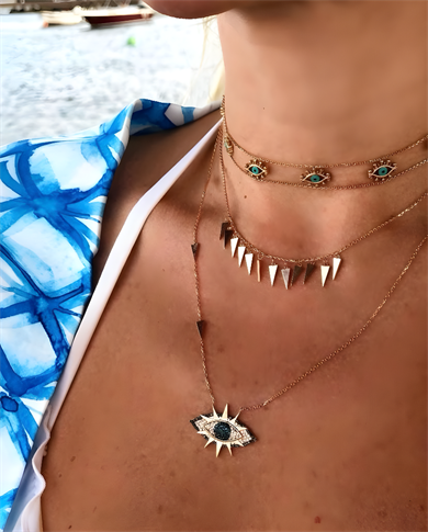 Üçgen Detaylı Degrade Göz Kolye