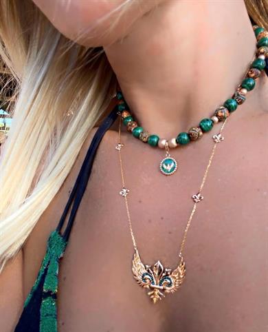 Yeşil Boncuklu Cebrail Meleği Charm Kolye