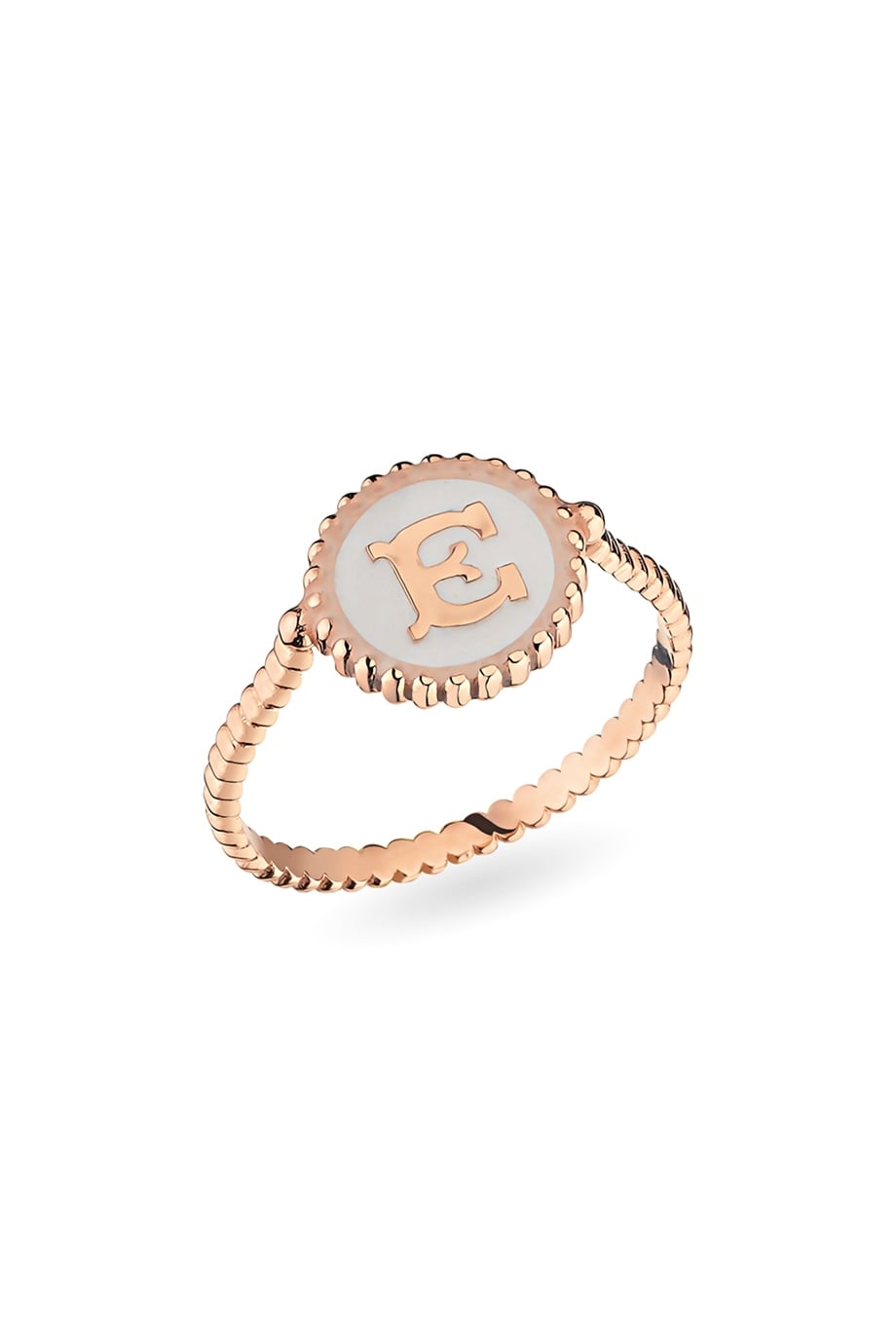 WHITE ENAMELED LETTER RING