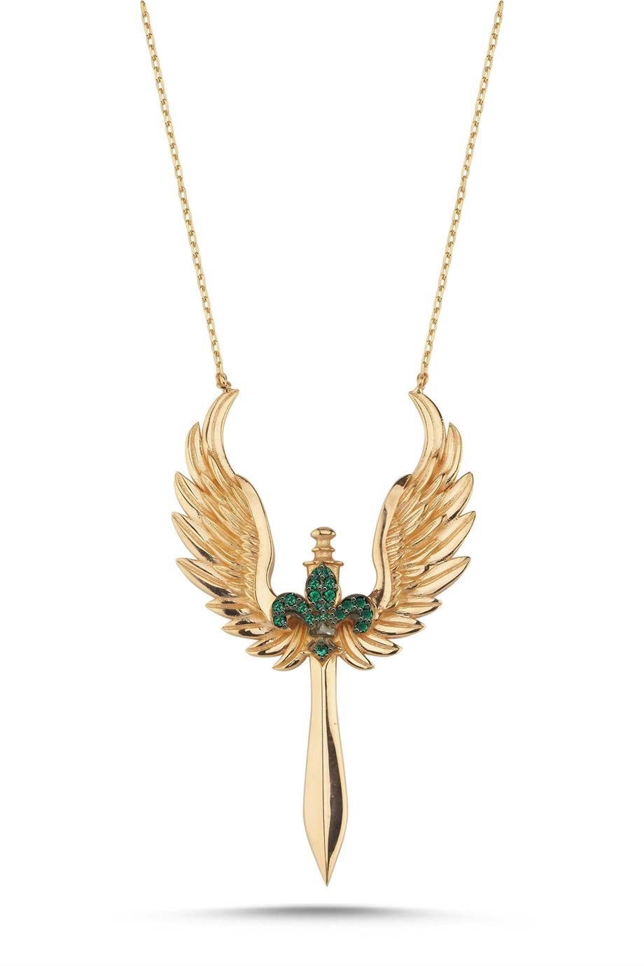 BIG SIZE GREEN STONY ANGEL OF GABRIEL NECKLACE