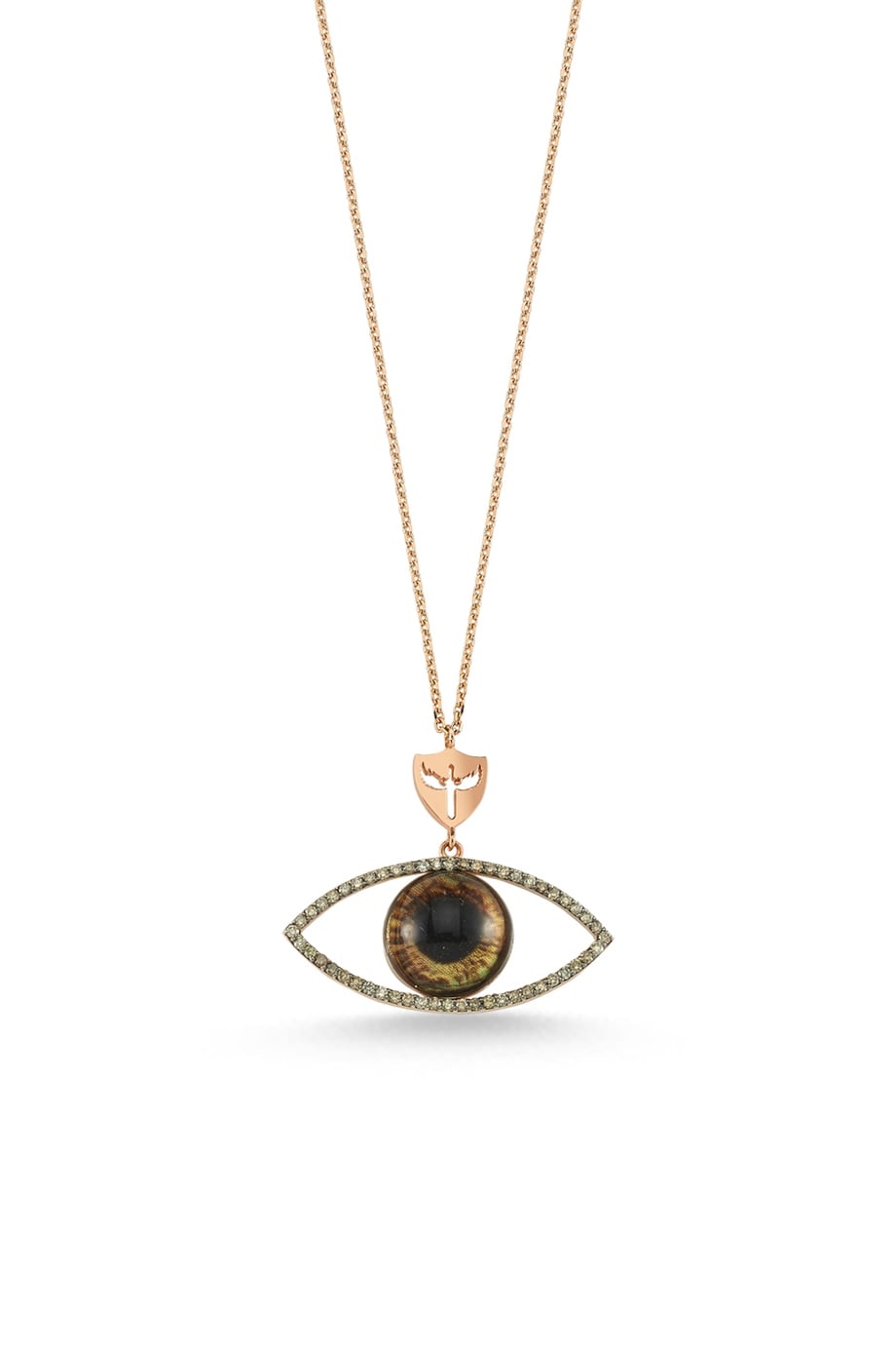SLENDER CHAIN SHIELD COGNAC EYE NECKLACE