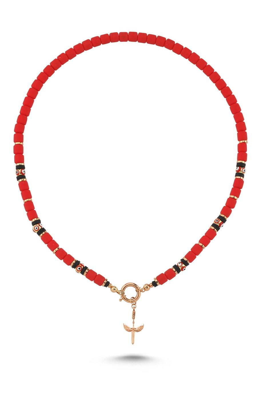 RED BEAD ANGEL OF MICHAEL CHARM NECKLACE