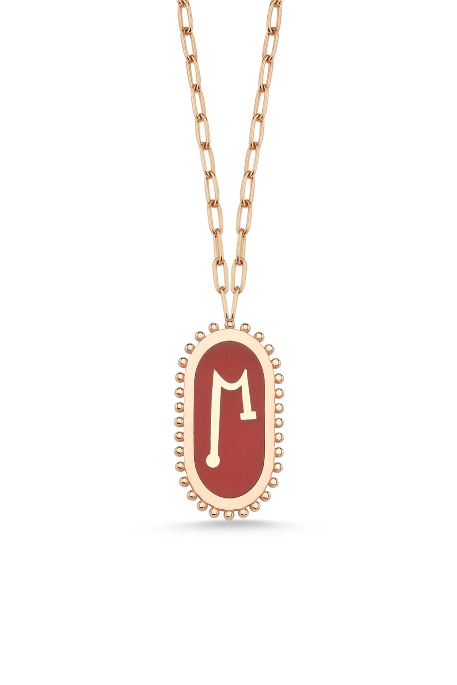 KIRMIZI MİNELİ LOVE OVAL SİĞİL KOLYE
