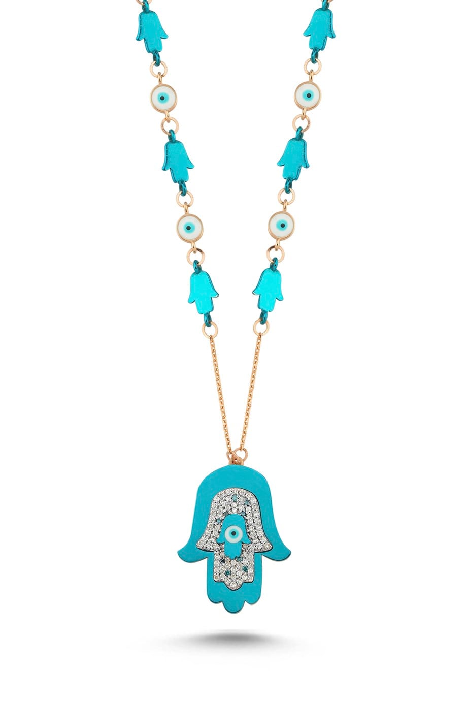 GOLD BLUE AMULET FATMA ANA NECKLACE