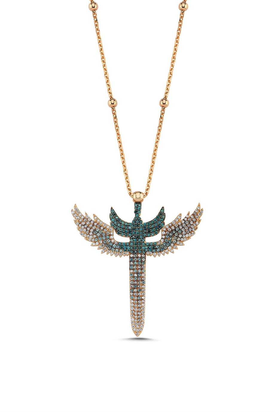 MAVİ DEGRADE TAŞLI B FORM JUMBO BOY MİKAİL MELEĞİ KOLYE