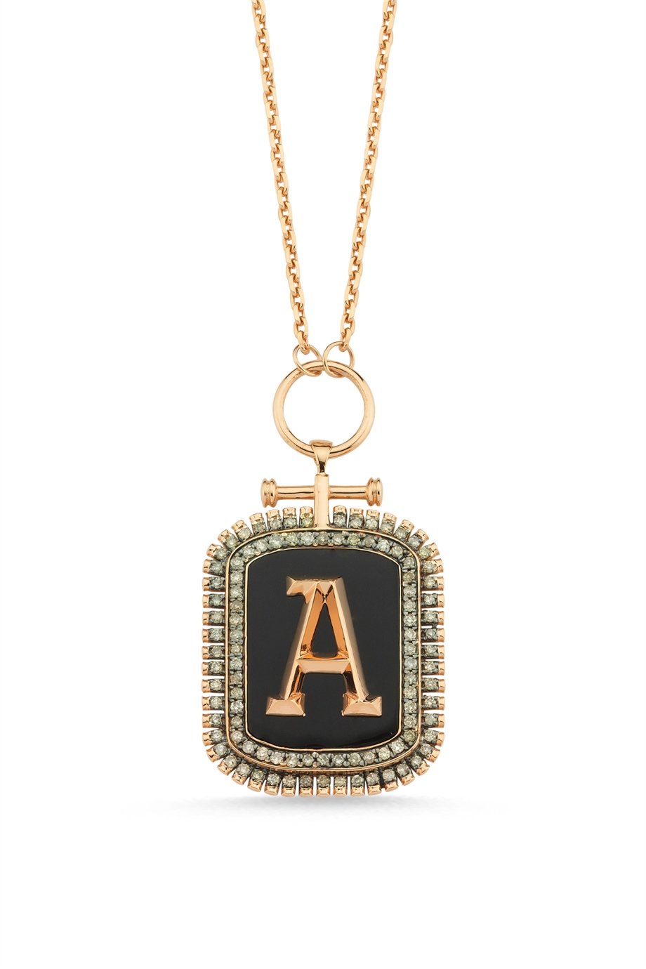 BIG SIZE ENAMELED DIAMOND LETTER NECKLACE