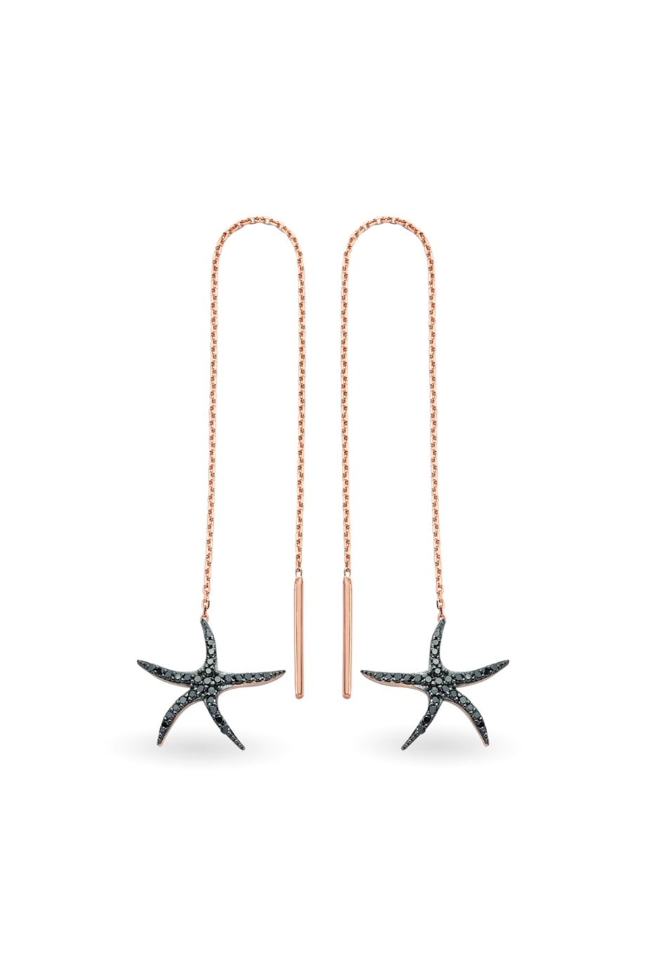 BLACK DIAMOND STARFISH GOLD EARRING