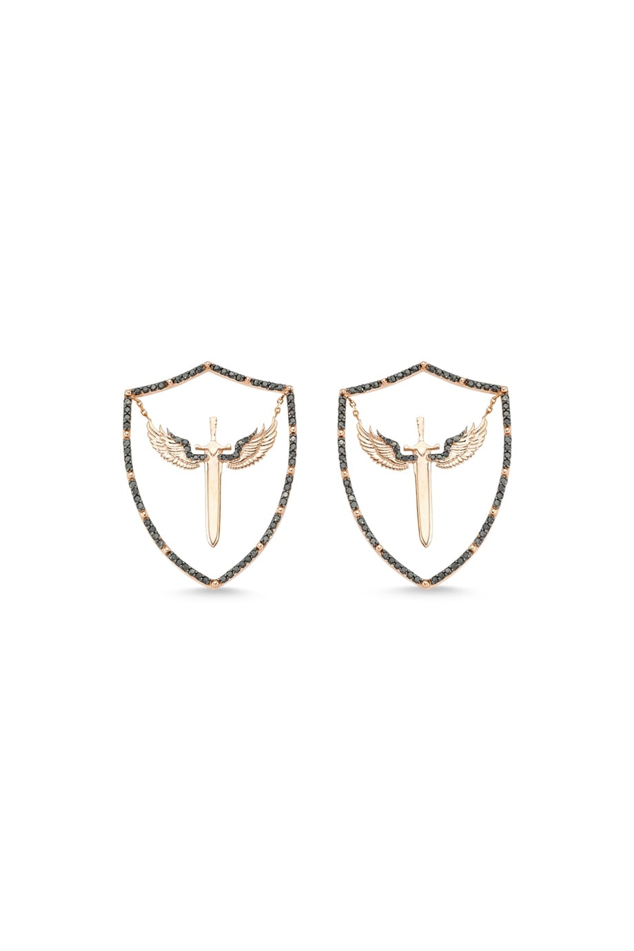 BLACK DIAMOND ANGEL OF MICHAEL SHIELD EARRING