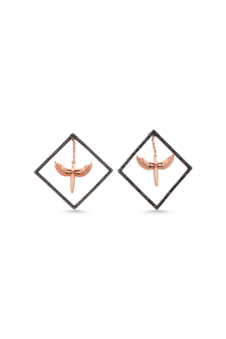 BLACK DIAMOND ANGEL OF MICHAEL SQUARE EARRING