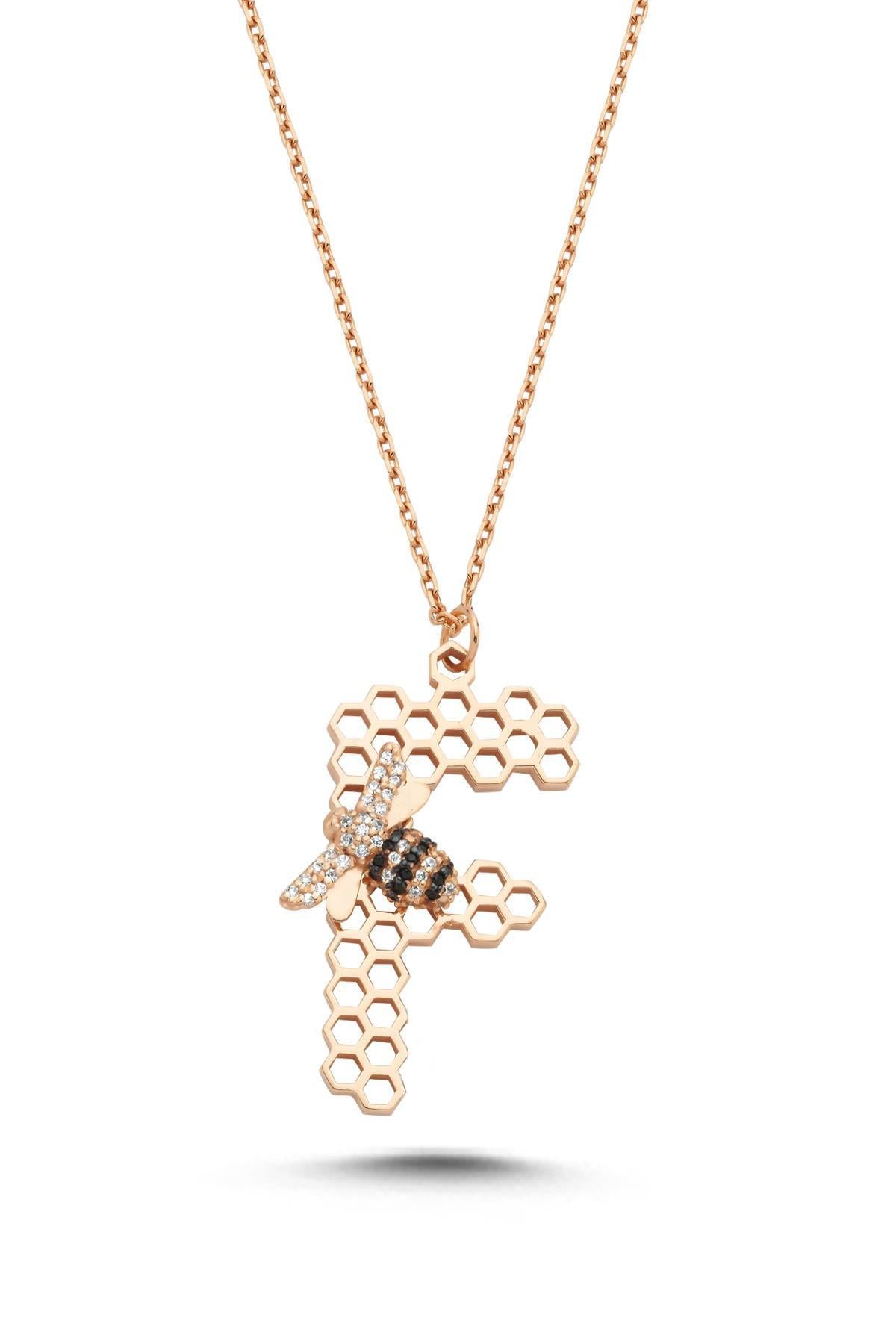 Taşlı Arılı F Harf Kolye 