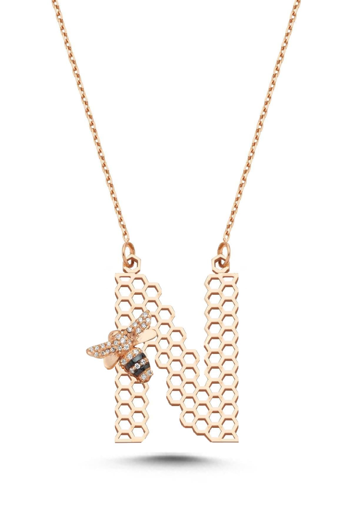 Taşlı Arılı N Harf Kolye