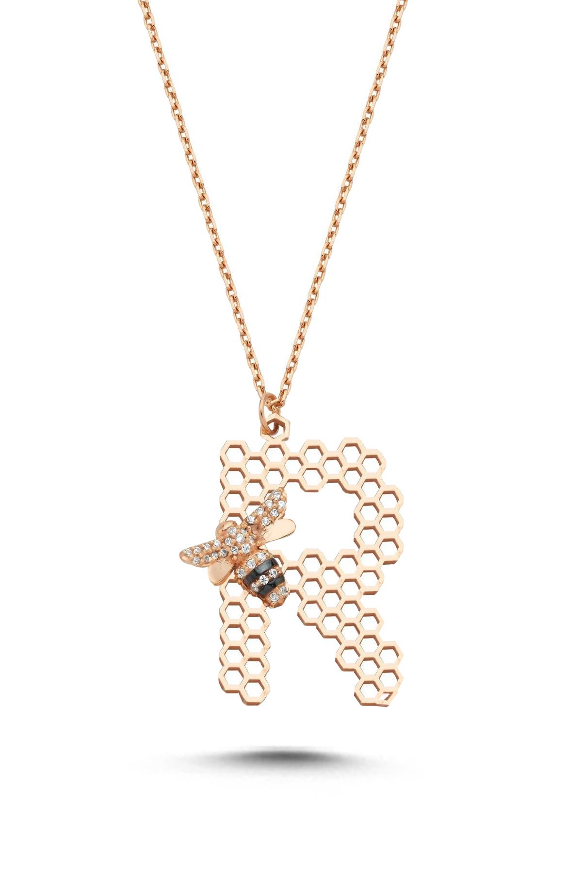 Taşlı Arılı R Harf Kolye