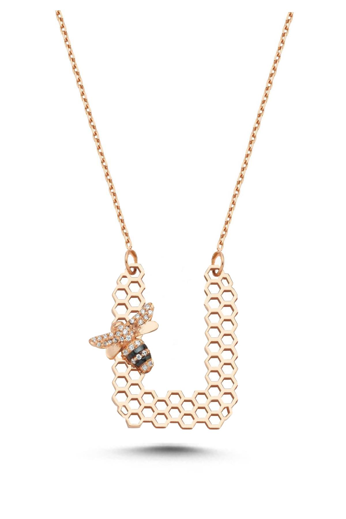 Taşlı Arılı U Harf Kolye