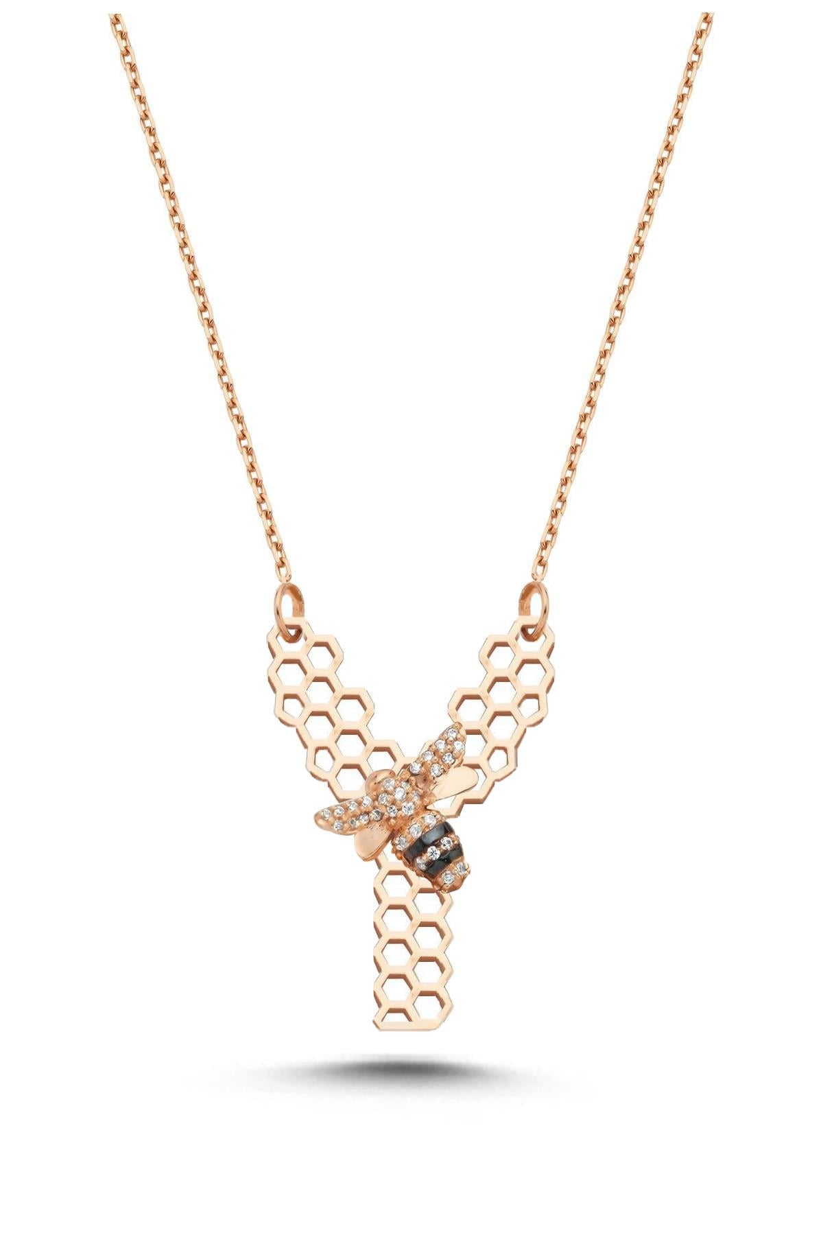 Taşlı Arılı Y Harf Kolye