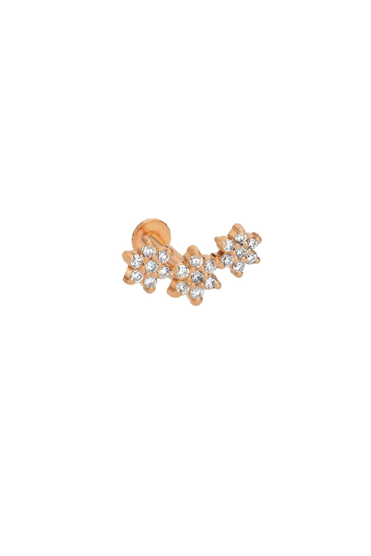 Taşlı Üçlü Çiçek Piercing