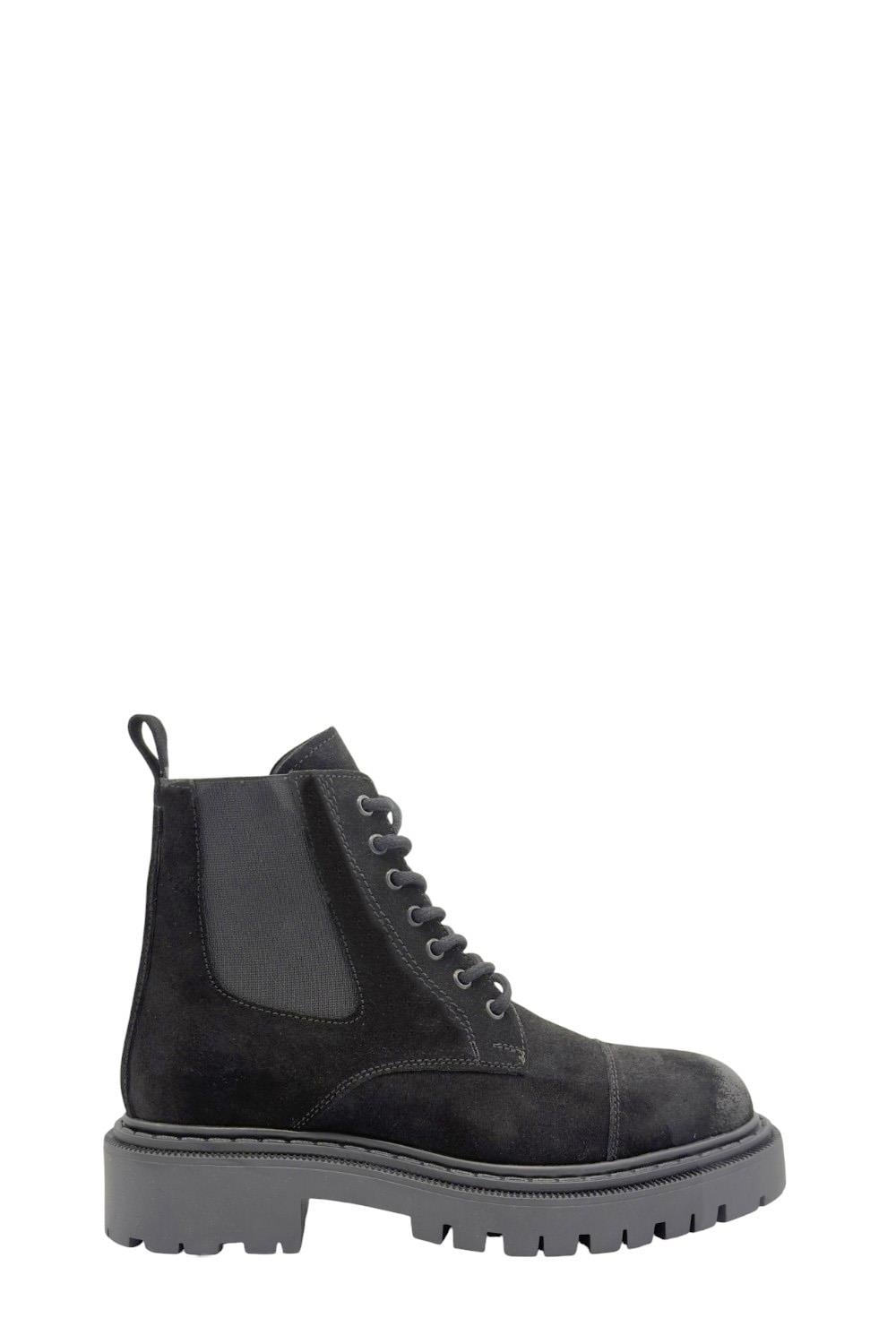 Siyah Süet Yanları Lastikli Gerçek Deri Kadın Postal