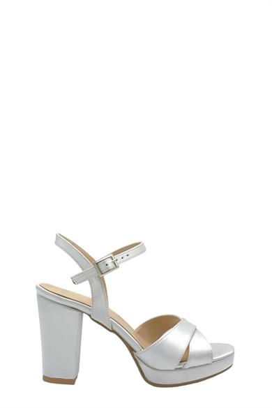 Lame Saten Çapraz Bant Platform Topuklu Kadın Ayakkabı