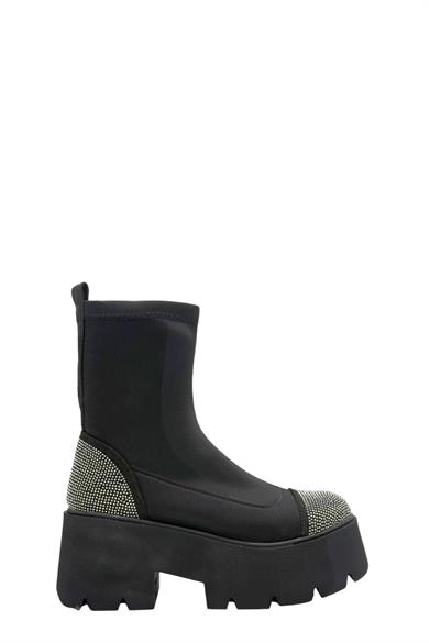 Siyah Dalgıç Kumaş Yüksek Taban Taşlı Dalgıç Kumaş Kadın Bot