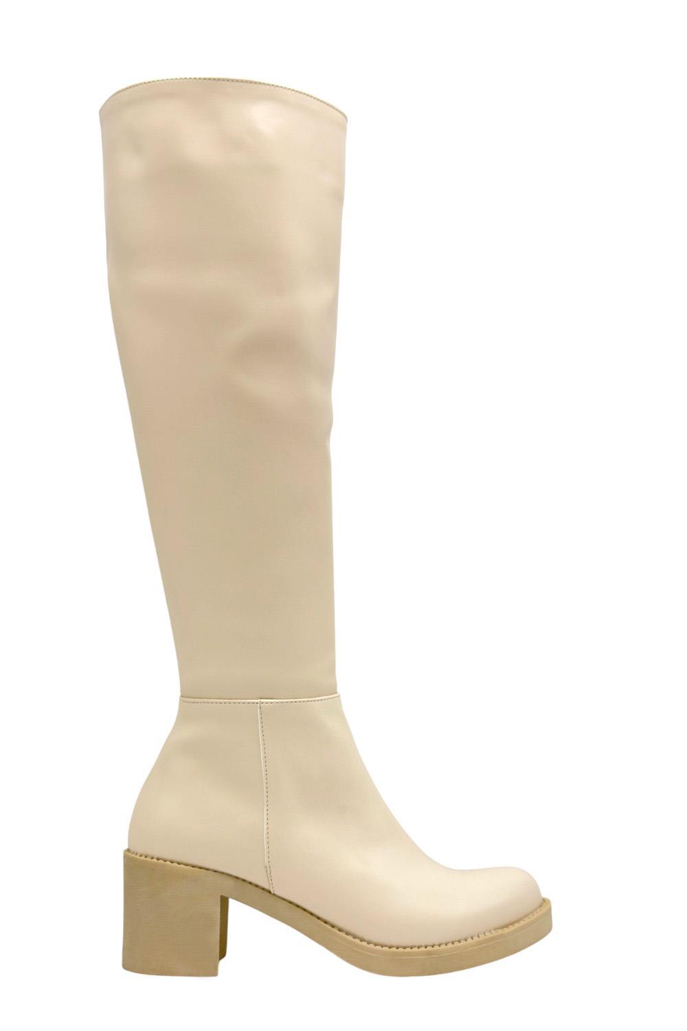 Bej Kalın Topuklu Kadın Çizme