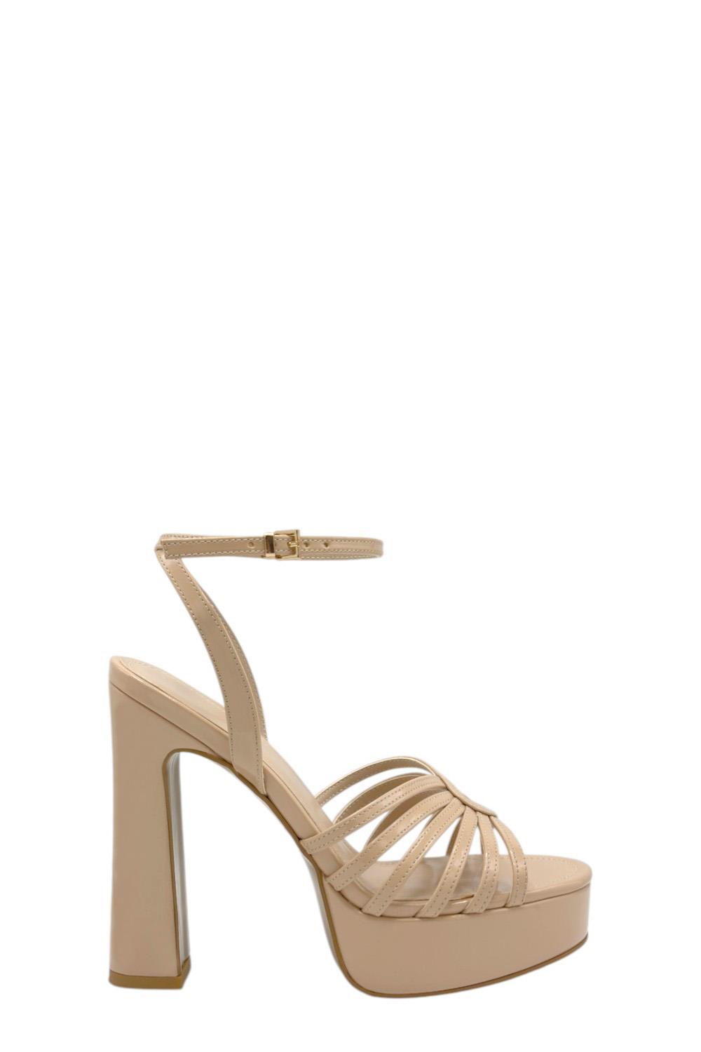 Bej Rugan Bantlı Platform Topuklu Kadın Ayakkabı