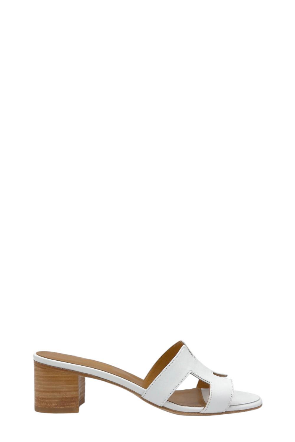 Beyaz Deri Topuklu Kadın Terlik