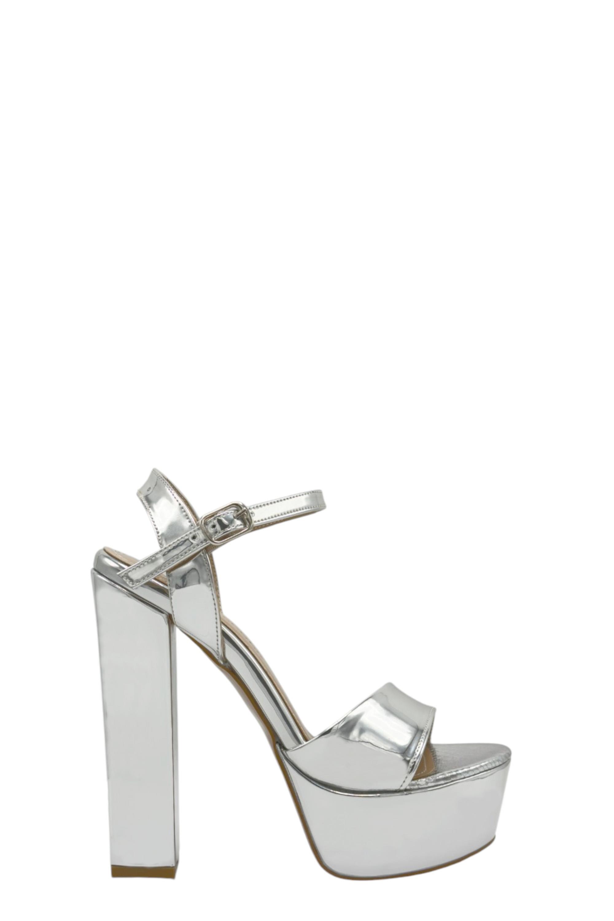 Lame Ayna Tek Bant Platform Topuklu Kadın Ayakkabı