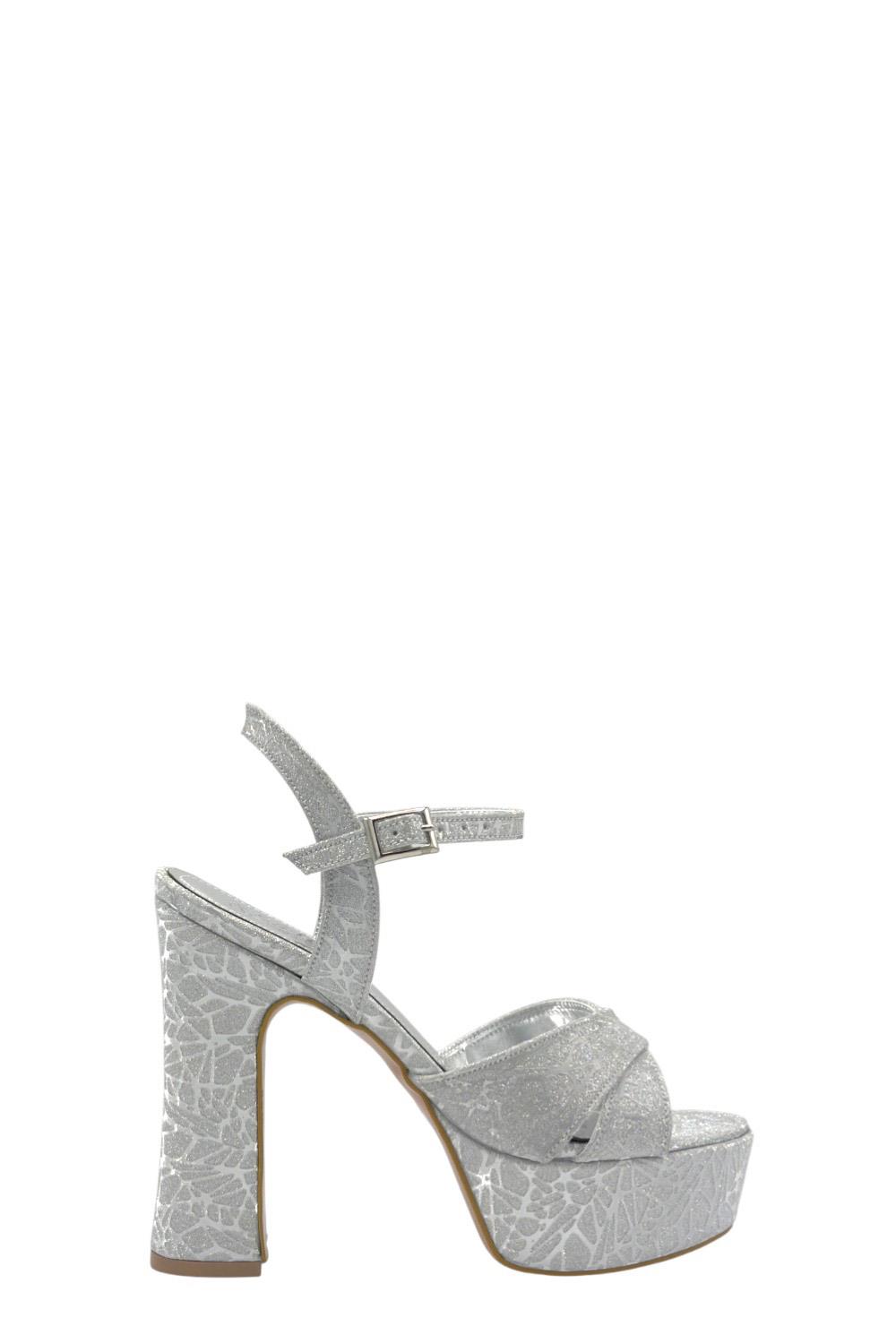 Lame Desenli Çapraz Bant Platform Topuklu Kadın Ayakkabı