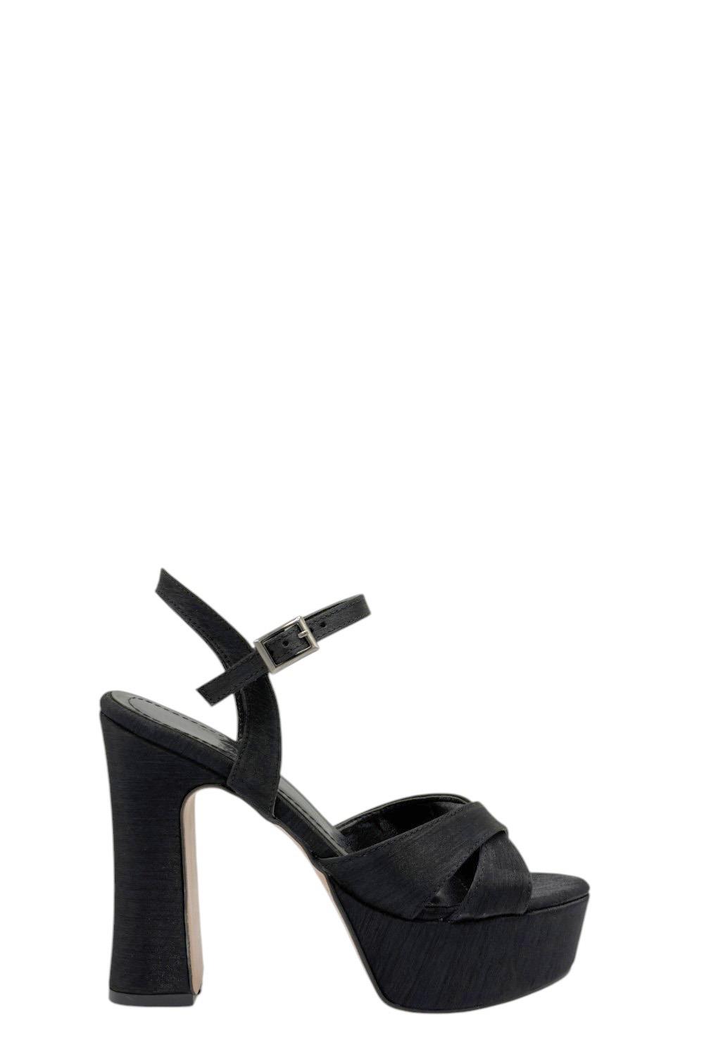 Siyah Çapraz Bant Platform Topuklu Kadın Ayakkabı