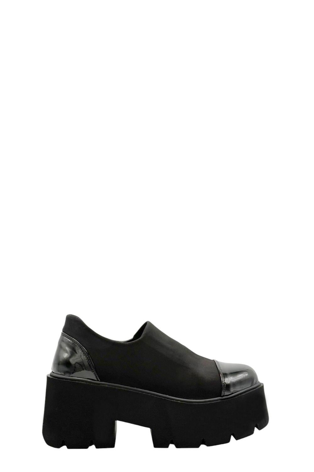 Siyah Dalgıç Kumaş Yüksek Taban Dalgıç Kumaş Kadın Makosen Ayakkabı