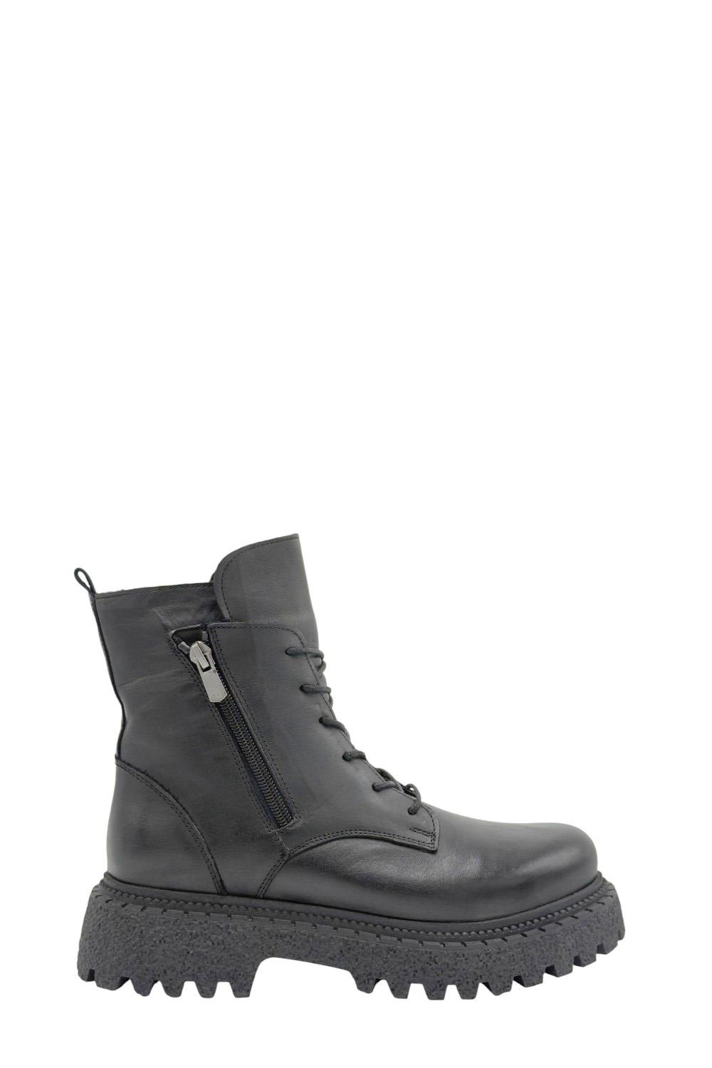 Siyah Deri Gerçek Deri Kadın Postal