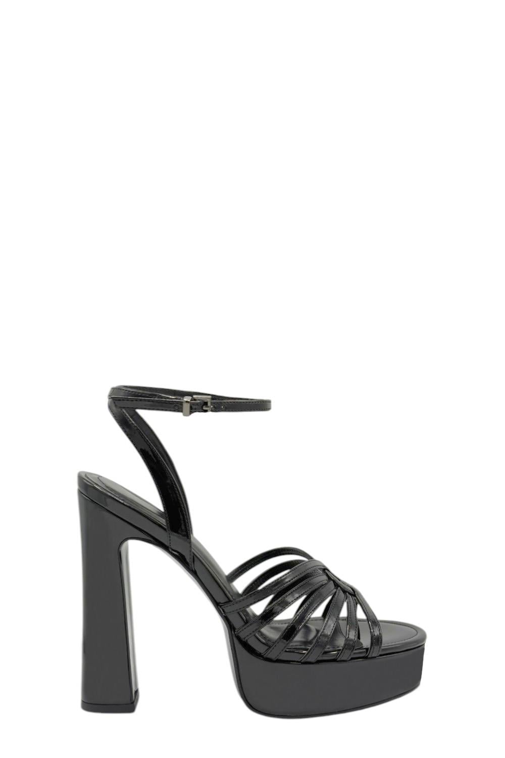 Siyah Rugan Bantlı Platform Topuklu Kadın Ayakkabı
