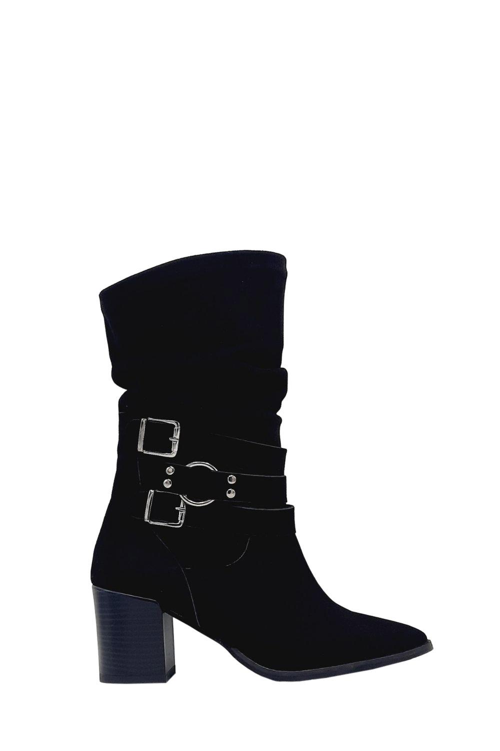 Siyah Süet Körüklü Kadın Topuklu Bot