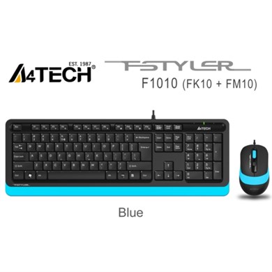 A4 Tech F1010 USB Bağlantılı Multimedya Kablolu Klavye Mouse Set Mavi