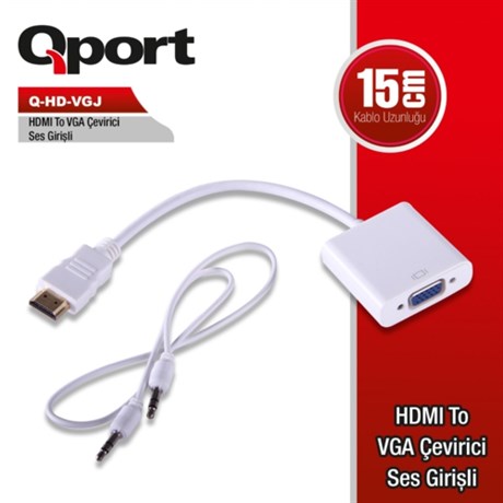 Qport Q-HD-VGJ Hdmi To Vga Çevirici + Ses Girişli