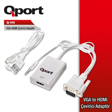 Qport Q-VH Vga to Hdmi Çevirici +Ses (VGA+, HDMI-)