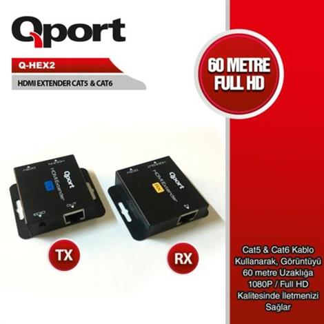 Qport-QPORT Q-HEX2 60m HDMI Extender Cat5-Cat6 2'li Paket