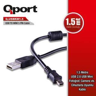 Qport-Qport 1.5 M 5Pin USB 2.0 Kamera Şarj+Data Kablosu (Q-USBKM1.5)
