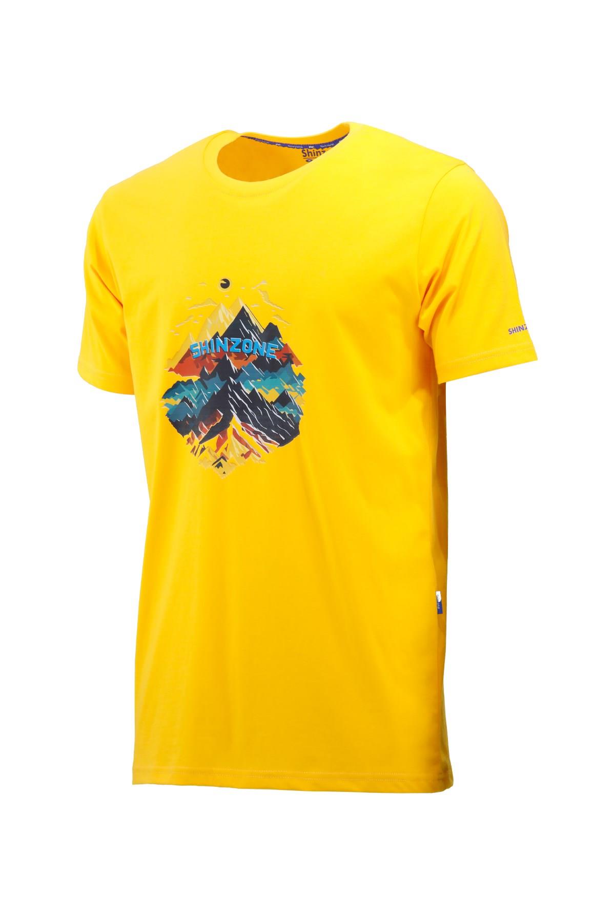 Erkek Bisiklet Yaka Mevsimlik Göğüs Baskılı Standart Fit Sarı T-Shirt