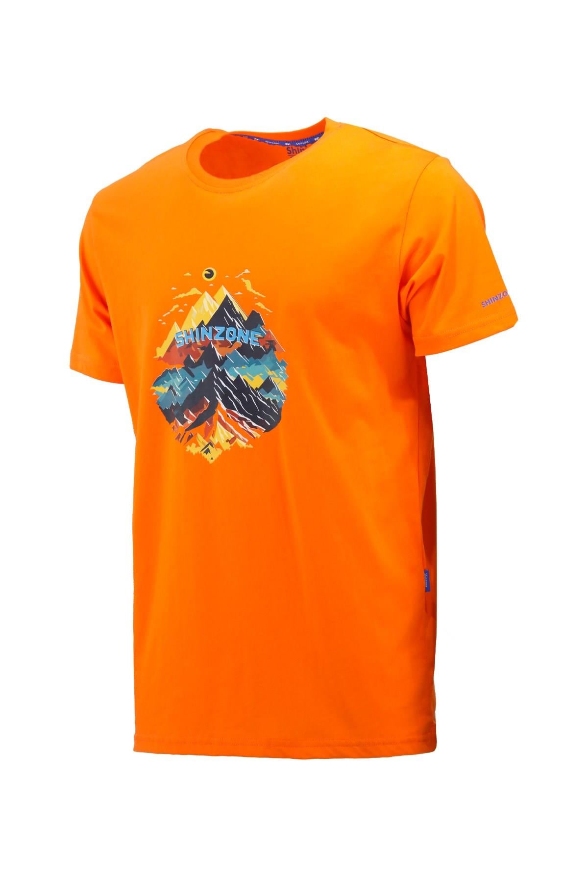 Erkek Bisiklet Yaka Mevsimlik Göğüs Baskılı Standart Fit Turuncu T-Shirt