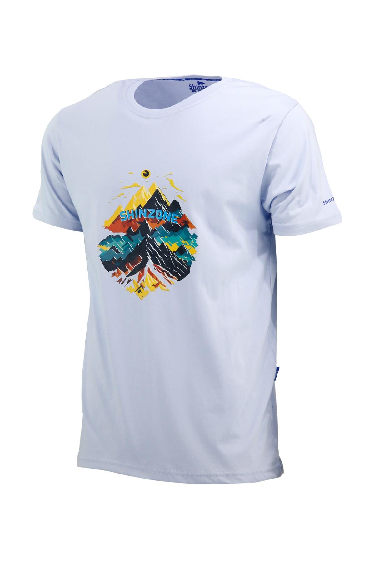 Erkek Bisiklet Yaka Mevsimlik Göğüs Baskılı Standart Fit Mavi T-Shirt